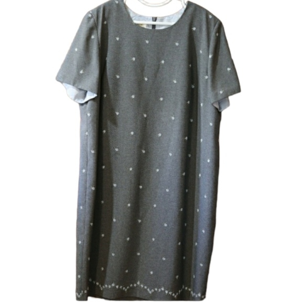 Talbots Gray Embroidered Floral Shift Dress Plus Size 20W Elegant Flowy Chic